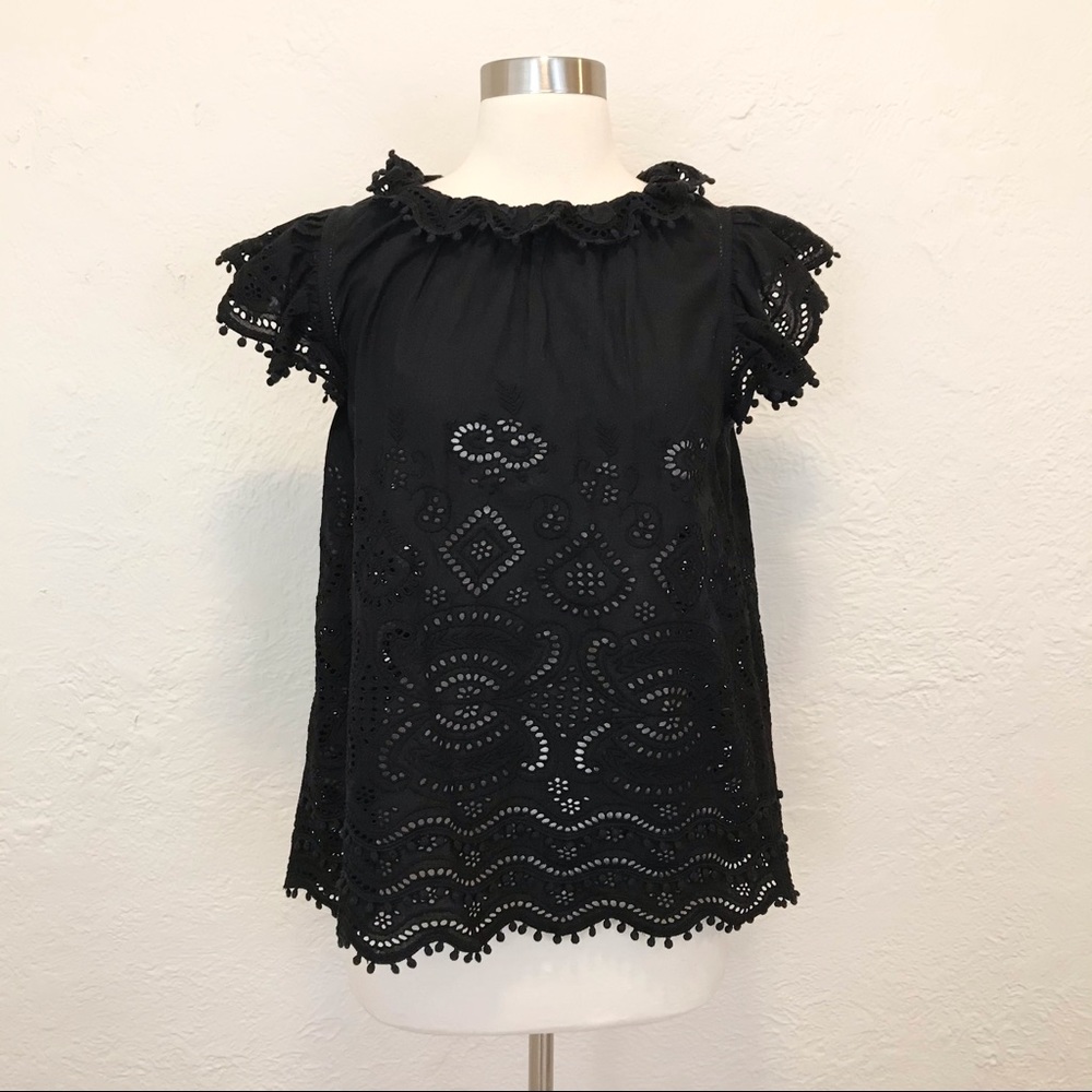 Sea New York 6 Lace Eyelet Blouse Top Shirt Black